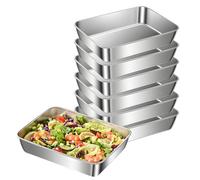 SUNOYA Lot De 6 Bac De Cuisson En Inox, 2200ml Bac Inox Alimentaire, Plat Rectangulaire En Acier Inoxydable 25.5x20x5.5cm, Plat De Cuisson Chapelure Rectangulaire Pour Cuisine, Viande, Poisson