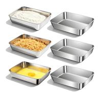 SUNOYA Lot De 6 Bac De Cuisson En Inox, 2200ml Bac Inox Alimentaire, Plat Rectangulaire En Acier Inoxydable 25.5x20x5.5cm, Plat De Cuisson Chapelure Rectangulaire Pour Cuisine, Viande, Poisson