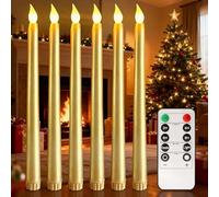 SUNOYA Lot de 6 bougies LED avec fonction minuterie et télécommande, bougies LED à piles, flamme vacillante, 2,1 x 27,5 cm, mèche 3D, bougies électriques pour Noël, décoration d'intérieur