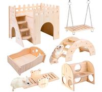 SUNOYA Lot de 6 jouets en bois - Cachette & pont à bascule - Jouet d'entraînement - Accessoires pour cage
