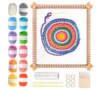 SUNOYA Métier à Tisser en Bois, Metier a Tisser, Métier à Tisser, avec 12 Couleurs de Fil Fait Main DIY, Peigne, Navette, 28 X 25 cm, Métier à Tisser en Bois pour les Débutants, les Enfants