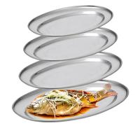 SUNOYA Plateau de service en acier, 4 pièces rondes en acier inoxydable, plateau ovale en acier, assiettes de service ovales pour viande, assiette, poisson et buffet (26 cm, 30 cm, 35 cm, 40 cm)