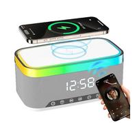 SUNOYA Radio-réveil numérique avec station de charge sans fil, réveil audio Bluetooth, réveil numérique, réveil numérique, réveil numérique avec lumière, chargeur sans fil pour chambre à coucher et