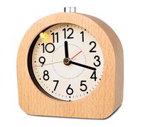 SUNOYA Réveil analogique en bois avec snooze, réveil analogique sans tic-tac, horloge de table de chevet avec veilleuse, réveil rétro en bois sans tic-tac pour bureau, chambre à coucher, bureau