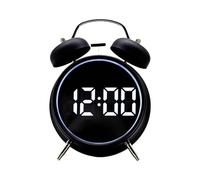 SUNOYA Reveil Vintage Double Cloche, Réveil À Double Cloche, Reveil Horloge Digitale sans, sans Tic Tac, Affichage LED, Bruit, Fonctionne sur Piles Sonnerie Forte pour Les Dormeurs Profonds(Noir)