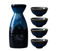 SUNOYA Service A Saké Céramique,5 Pièces 300ML Set De Service Saké Céramique,Japonaise Bouilloire A Saké,Set De Service A Saké pour Maison,Salon,Salon De Thé(Bureau)