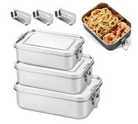 SUNOYA Set de 3 Lunch Box en Acier Inoxydable 304 avec Compartiments (850 ml / 1400 ml / 2400 ml), Boîtes Bento Hermétiques avec Couvercle, Boîtes Repas Réutilisables pour Déjeuner, Bureau et Voyage