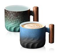 Tasse à Café De Porcelaine, 2 Pièces Tasses à Expresso, Tasse Expresso Avec Poignée En Bois, Tasses à Café En Céramique, Tasse Cappuccino, Vintage Tasse à Café Pour Le Café, Le Lait, Le Thé