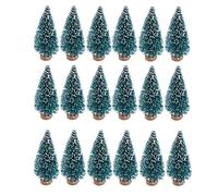 Sunreek 24 pièces artificielles mini sapins de givre de neige de sisal de Noël avec base en bois de bouteille pour une décoration de fête de Noël bleu-vert