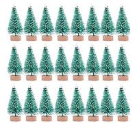 Sunreek 24 pièces artificielles mini sapins de Noël sisal neige givre avec base en bois décorations de table arbres pour une décoration de fête de Noël vert