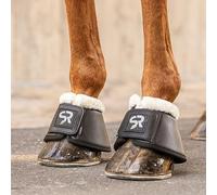 SUNRIDE Cloches de Sabot avec Fourrure (Set de 2) pour Chevaux - en Cuir véritable et néoprène - pour protéger des Coups de Boule (M/Petit Cheval, Noir)