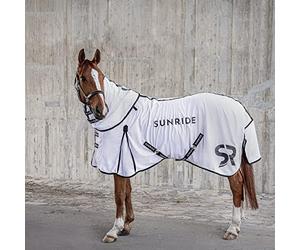 SUNRIDE Couverture Anti-Mouches (Miami) avec Partie du Cou Amovible et Plus de liberté de Mouvement, indéchirable, élastique et Robuste (Blanc, 145 cm)