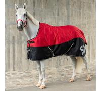 SUNRIDE Couverture d'hiver pour Cheval 250g (Helsinki) - réfléchissante, 1200D Ripstop - Partie Couvrant Le Cou en Option - Peut être combinée avec des sous-couvertures (145 cm, Noir/Rouge)