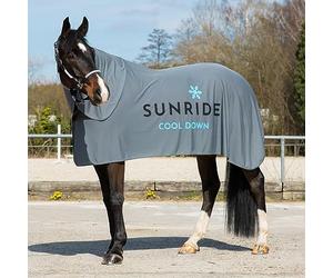 SUNRIDE Couverture rafraîchissante pour chevaux (Cool Down) (ensemble 3 pièces) - avec couvre-cou et tissu - effet rafraîchissant immédiat par refroidissement par évaporation - durable - gris (135 cm)