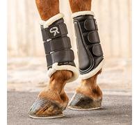 SUNRIDE Guêtres de Dressage avec Fourrure (Set de 2) pour Chevaux - en Cuir véritable - pour la Protection Contre Les blessures (L/31 cm, Noir)