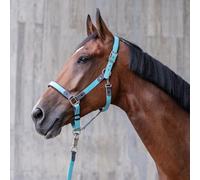 SUNRIDE Licol Biothane pour Chevaux - avec Tricot - Résistant aux UV - Anatomique - Réglable - Rembourrage supplémentaire - Durable et végétalien - Imperméable - Inoxydable (Bleu, Full)
