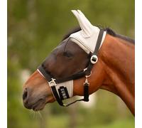 SUNRIDE Masque Anti-Mouches avec Licol (Dubai) pour Chevaux - Compatible bridon, Protection UV, Bord en Fourrure sur Les Yeux, Respirant, Doux, Extensible, Lavable, (Gris, COB)