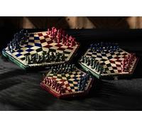 Sunrise Chess & Games Échecs pour Trois Joueurs Petit, Tricolore, Échecs de Voyage, Pièces en Bois, Éducatif