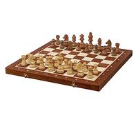 Sunrise Chess & Games German Staunton Gold Tournoi n° 5 | Coffret pliable 49 cm, cases 50 mm, roi 90 mm, pièces lestées en buis et acacia