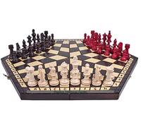 Sunrise Chess & Games Jeu d’échecs 3 Joueurs, 54 cm, Multicolore | Plateau hexagonal avec coordonnées, pièces marron, blanches et rouges, fabriqué dans l’UE