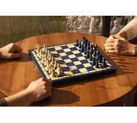 Sunrise Chess & Games - Jeu d’échecs en Bois Kleine Perle Bleu 35 x 35 cm - Échiquier Pliable avec pièces en Bois de hêtre et Insert