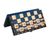 Sunrise Chess & Games - Jeu d’échecs magnétique en Bois Bleu - Jeu d’échecs de Voyage Compact avec échiquier Pliable et Insert pour pièces