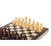 Sunrise Chess & Games - Mini Jeu d’échecs Scolaire en Bois 20 x 20 cm Marron - Échiquier Pliable Compact avec pièces Staunton