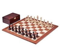 Sunrise Chess & Games Pièces Staunton n° 5 avec Coffret foncé | Pièces en hêtre, lestées et feutrées, coffret en bois foncé, pour échiquiers n° 4+ et 5
