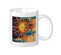 Sunrise Ensemble de tasses imprimées nuage botanique mauvais œil abstrait soleil étoile bohème artistique porcelaine orange bleu cadeau collection bureau gym bureau camping avec poignées fond plat 325