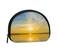 Sunrise Horizon Mini sac de rangement portable en polyester imprimé en forme de coquillage pour pièces de monnaie, Noir , Taille unique