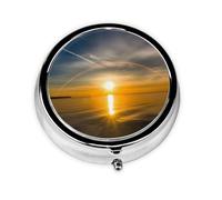 Sunrise Horizon Pilulier rond imprimé avec 3 compartiments, mini pilulier portable pour médicaments, vitamines, huile de poisson, compléments