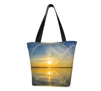 Sunrise Horizon Sac fourre-tout tendance en toile avec imprimé sur toute la surface, grand sac fourre-tout réutilisable avec double poignée, sac de plage, sac de week-end