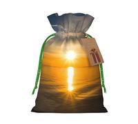 Sunrise Horizon Sacs de Noël avec cordon de serrage, taille M, sacs de rangement réutilisables pour cadeaux de Noël, ruban de Noël vert