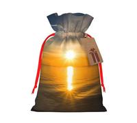 Sunrise Horizon Sacs de Noël avec cordon de serrage, taille M | Sacs de rangement réutilisables pour cadeaux de Noël avec ruban rouge