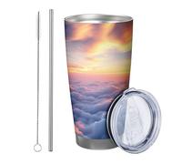 Sunrise - Lot de 1 gobelet motif ciel nuage nature joli paysage Snshine Esthétique printemps gris orange inoxydable incassable pour voyage, piscine, bibliothèque extérieure avec couvercle, tasse à