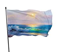 Sunrise On Sea Wave Drapeau de jardin 0,9 x 1,5 m Nature Matin Lumière du soleil Bleu Océan Eau Mousse Plage Polyester Yard Drapeaux Maison Patio Pelouse Intérieur Extérieur Bannière de voeux