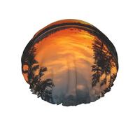 Sunrise On The Lake Bonnet de douche imperméable double couche pour homme et femme - Protection des cheveux pour le bain, masques faciaux, spa