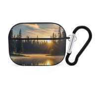 Sunrise on The Lake Coque pour AirPods Pro avec anneau porte-clés - Coque rigide en polycarbonate pour AirPods Pro 2e génération pour homme et femme - Facile à ouvrir - Style noir