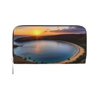 Sunrise Over Hanauma Bay Oahu Hawaii Portefeuille en cuir pour femme et fille, fermeture éclair sur le pourtour avec porte-cartes de crédit, sac à main de voyage imperméable