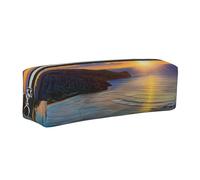 Sunrise Over Hanauma Bay Oahu - Trousse à crayons en cuir avec imprimé hawaïen - Trousse à crayons fine avec fermeture éclair dorée - Taille pour étudiant, bureau, collège, école, Argenté., One Size