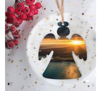 Sunrise Over Hawaii Lot de 2 décorations de Noël en bois pré-percées à suspendre pour sapin de Noël, hiver, Nouvel An, vacances, maison, ange