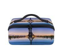 Sunrise Paris Tour Eiffel Trousse de maquillage portable imprimée Tour Eiffel Pochette étanche Ouverte plate Trousse de toilette Trousse de toilette Cosmétique Organiseur de voyage pour femmes et