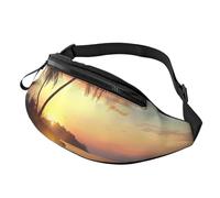 Sunrise Sac banane imprimé île tropicale avec prise casque, sac banane personnalisé unisexe pour la course à pied, la randonnée, pour homme et femme, Noir , Taille unique