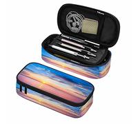 Sunrise Seascape Pen Bag Blue Air Cloudy Bright Fiery Sparkling Sea Beautiful Morning Organizer Papeterie Boîte Maquillage Trousse Fournitures de Bureau pour Adultes étudiant