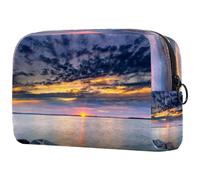 Sunrise Sky View Over The Sea Trousse à cosmétiques pour femme, trousse de toilette de voyage, grande pochette de maquillage pratique avec fermeture éclair, multicolore, 18.5x7.5x13cm/7.3x3x5.1in,