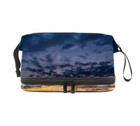 Sunrise Sky View Over The Sea Trousse de maquillage double couche pour femmes et filles, trousse de toilette de voyage, trousse de maquillage pratique avec compartiment à brosse, multicolore, 27x15x14