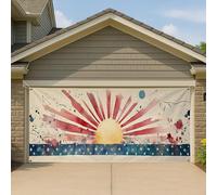 Sunrise Splatter Art Couverture de porte de garage Grande aquarelle abstraite patriotique Décoration d'extérieur 397 x 180 cm