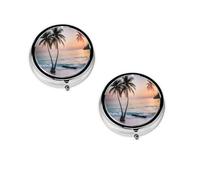 Sunrise Tropical Palm Tree Island - Boîte à pilules ronde portable - Organiseur de pilules rond élégant pour compartiments de voyage, cadeau pour la gestion des médicaments