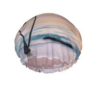 Sunrise Tropical Palm Tree Island - Bonnet de douche imperméable extra large avec double couche de protection pour cheveux longs/bouclés - Réutilisable et facile à transporter.