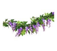 Sunrisee 2 pcs Fleurs Artificielles 2 m Soie Glycine Lierre Guirlande de fleurs verdure à suspendre pour fête de mariage Home Garden Décoration murale